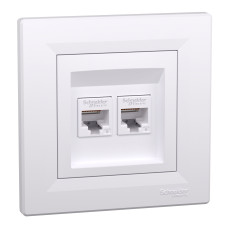 Розетка комп'ютерна подвійна RJ45 кат.6 UTP біла Schneider Asfora EPH4800121