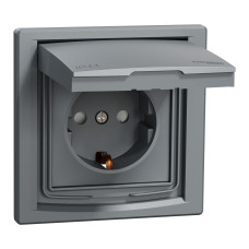 Розетка з заземленням з захисними шторками сталь IP44 Schneider Asfora EPH3100362