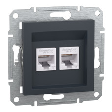 Розетка комп'ютерна подвійна RJ45 кат.6 UTP антрацит Schneider Asfora EPH4800171