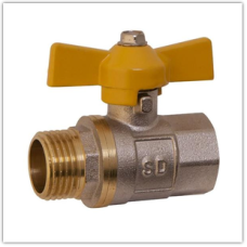 Кран шаровый 1/2" (В/Н, бабочка, газ желтая)