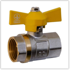 Кран шаровый 3/4" (В/В, бабочка, газ желтая)